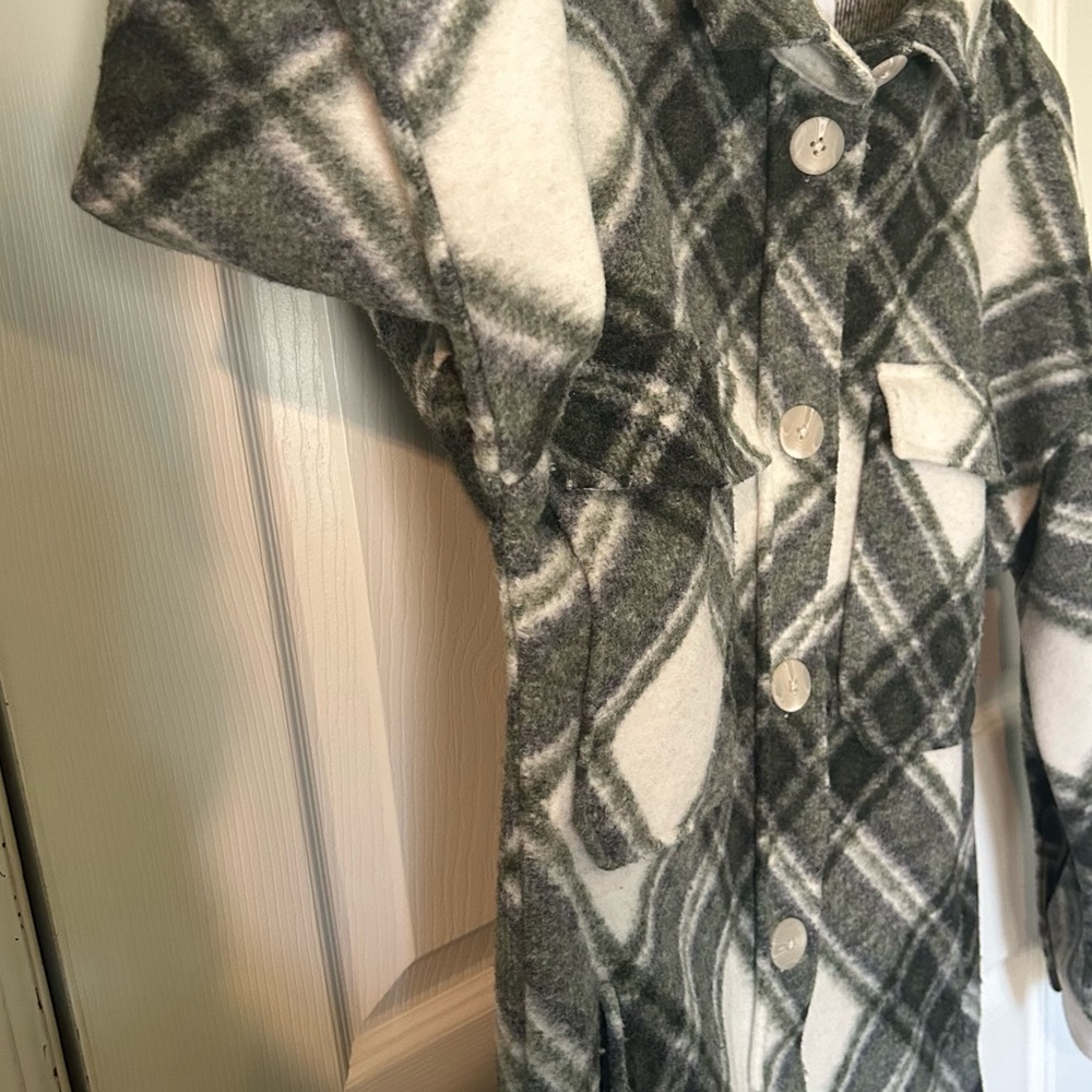 Stradivarius Women’s Green Plaid Shirt Jacket Fleece Shacket | Size L - Picture 6 of 15